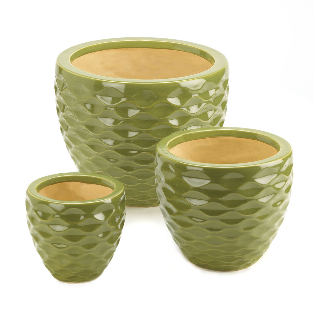 Green Faceted Planter Trio