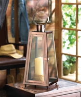 16"H Contempo Copper Candle Lantern, Iron & Clear Glass