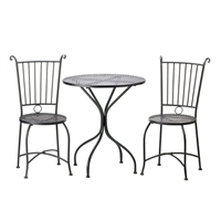 Black Metal Bistro Patio Set: Lattice-Top Table & Two Chairs