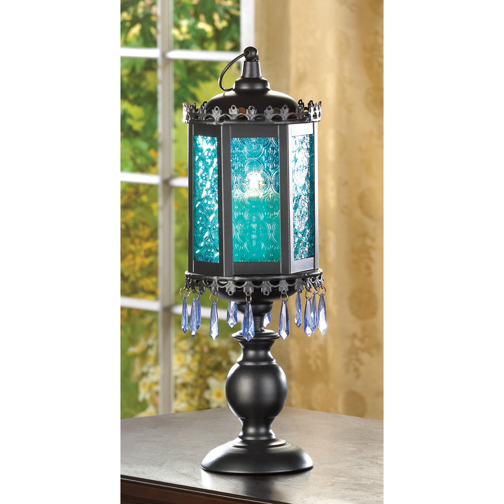 Exotic Azure Blue Pedestal Lantern