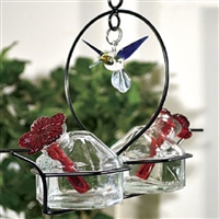 Hummingbird Feeder - 2 Hand Blown Recycled Glass Feeders