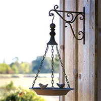 Rustic Metal Bowl Hanging Birdfeeder with 2 Birds 27" Bracket