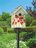 Wooden Songbird Birdhouse w/ Floral Design & Cedar Shingles