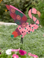 Hand-painted Calico Flying Flamingo 3D Metal Sculpture Stake