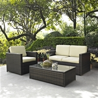 3-Piece Outdoor Living Wicker Loveseat, Chair and Table