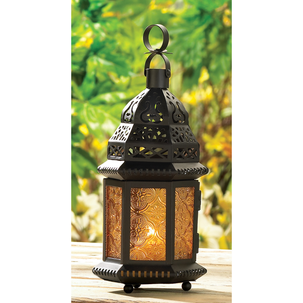 Yellow Glass Candle Lantern