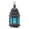 Blue Glass Moroccan Style Candle Lantern