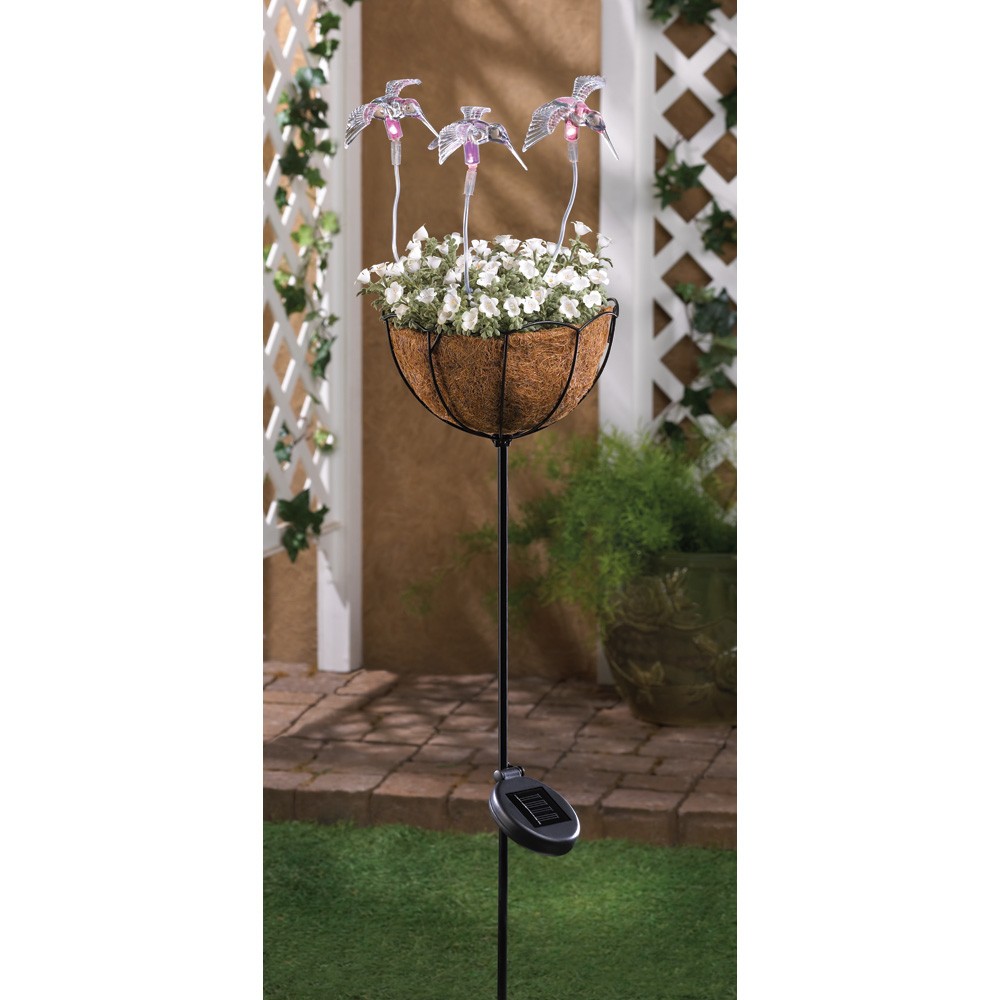 Solar Hummingbird Basket Stake